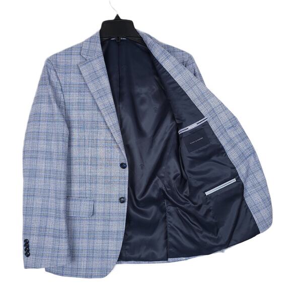 Tommy Hilfiger Men's Modern-Fit Flex Stretch Sport Coat Light Blue Plaid 36S NWT - Picture 2 of 7